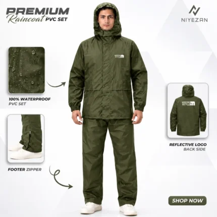 Full Velcro Raincoat - Dark Green